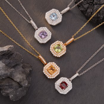 Natural Topaz Peridot Garnet and Amethyst Pendant Necklace